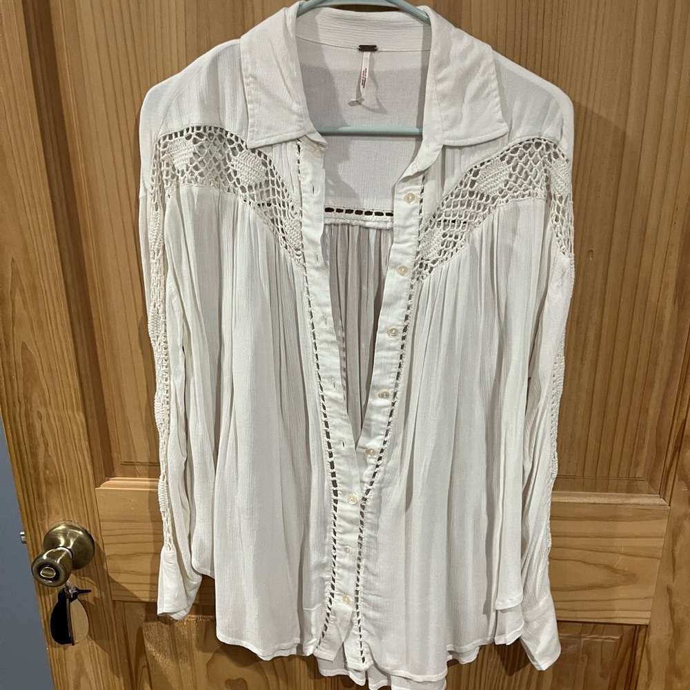 Free People White Crochet Detail Blouse